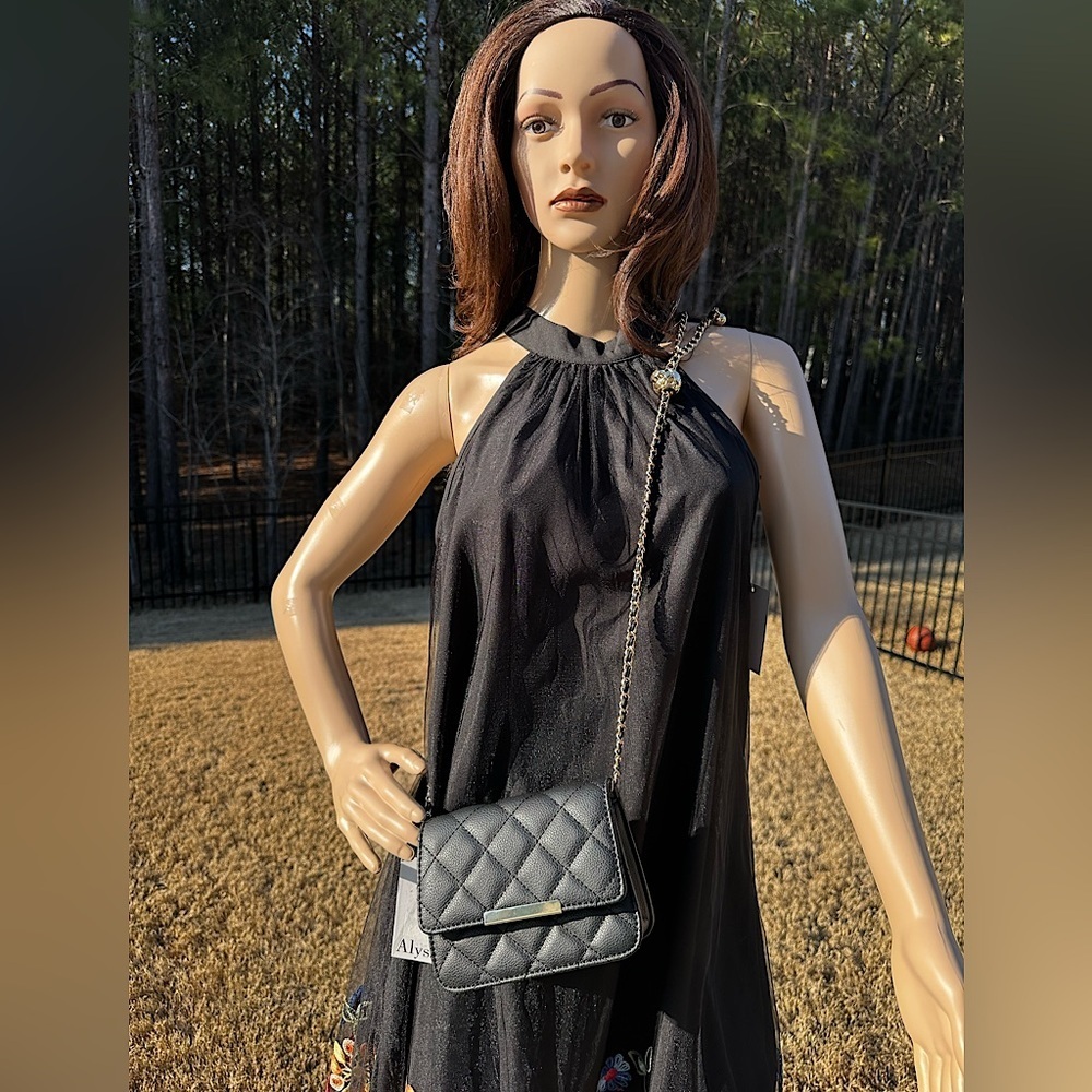 Alyssa Nicole Black and Gold Mini Quilted Bag